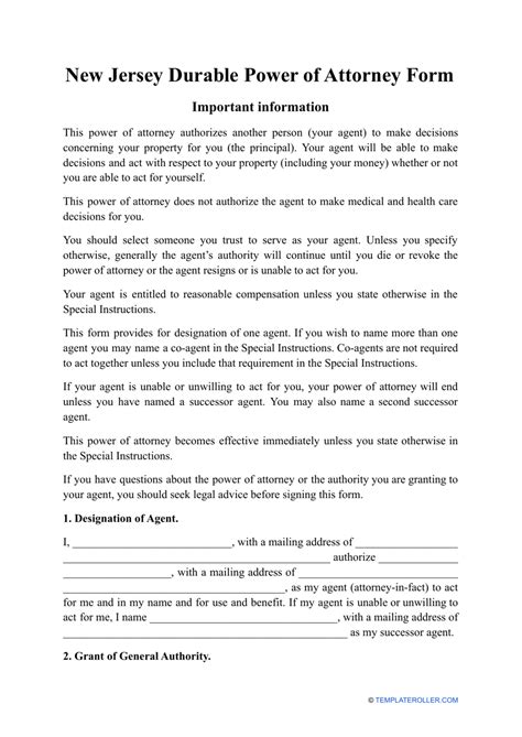 New Jersey Durable Power Of Attorney Form Fill Out Sign Online And