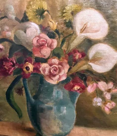 ANTIQUE OLD AMERICAN Impressionist Original Oil Painting Still Life Art