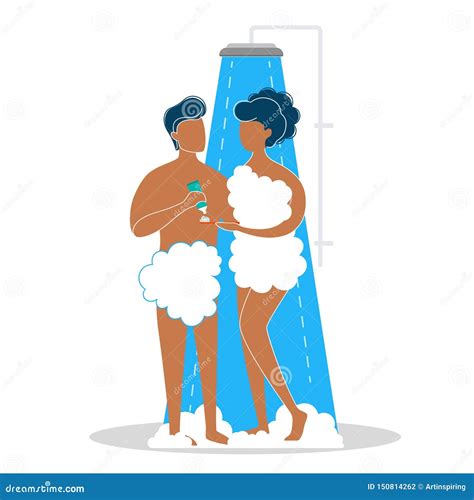 Young Man And Woman Take Shower In The Bathroom Stock Vector