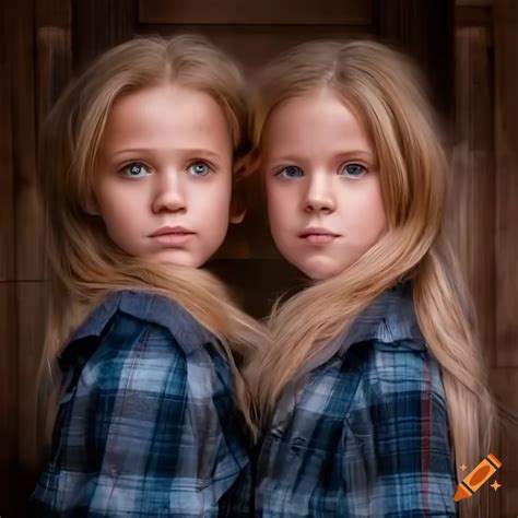 Blonde Twins In Country Plaid Shirts And Black High Waist Trousers