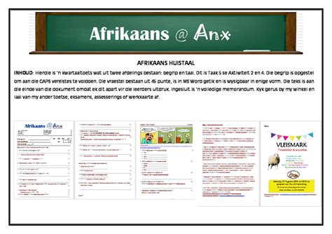 Afrikaans Huistaal Graad 5 Skryfassessering ‘n Gedig Teacha