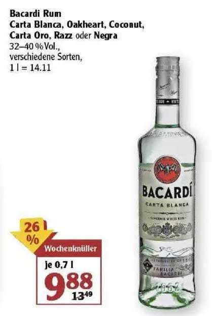 Bacardi Rum Carta Blanca Oakheart Coconut Carta Oro Razz Oder Negra