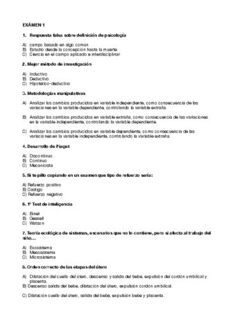 Examen Psicologia Del Desarrollo Pdf