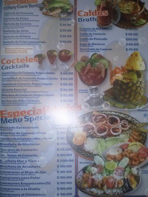 Menu At Mariscos Chilo Restaurant Mexico Carretera