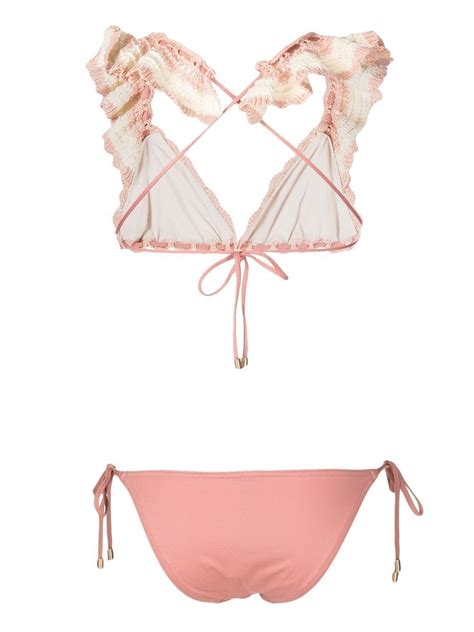 Zimmermann Clover Crochet Triangle Bikini In Pink Modesens