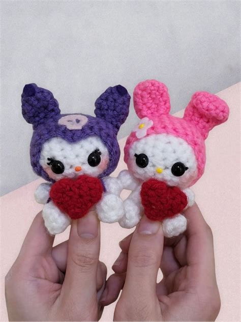 Crochet My Melody And Kuromi Amigurumi Sanrio Keychain Etsy