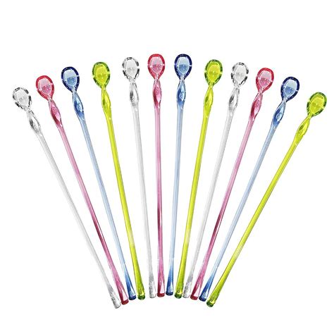 10 Inches Cocktail Spoon Assorted Colors Plastic Swizzle Sticks Long