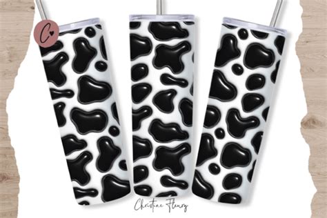 3D Inflated Cow Print Tumbler Wrap PNG Graphic By Christine Fleury