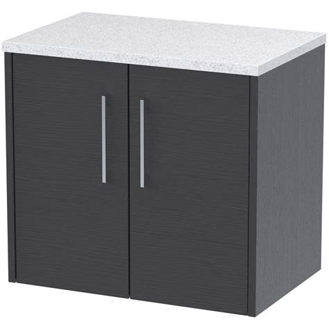 Hudson Reed Juno Graphite Grey 600mm Wall Hung 2 Door Vanity Unit And Laminate Top Vanity Units