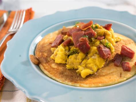 Corncakes With Country Ham Scramble And Red Eye Gravy Recipe Trisha