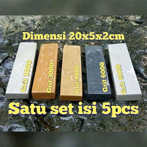 Promo Batu Asahan Pisau Asli Batu Alam 1 Set Isi 5 Pcs Dimensi 20X5X2Cm