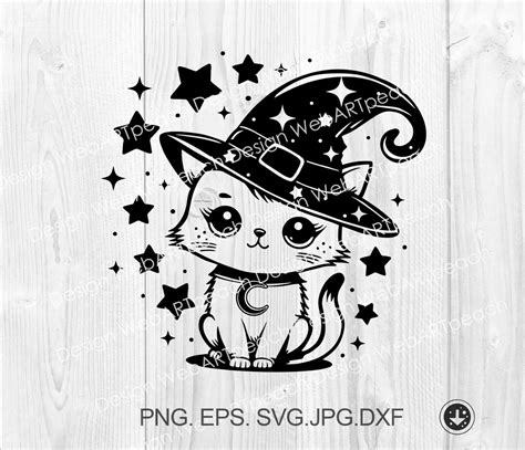 Halloween Cat Svg Cut File Witch Cat Svg Png,cute Cat With Witch Hat ...