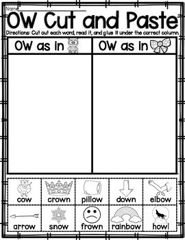 OW Cut And Paste Vowel Teams By Liddle Minds TPT