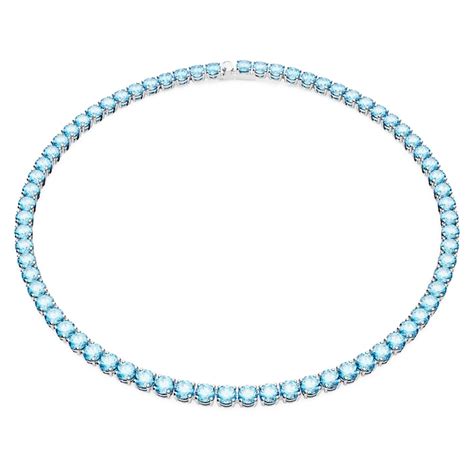 Matrix Tennis Necklace Round Cut Medium Blue Rhodium Plated Swarovski