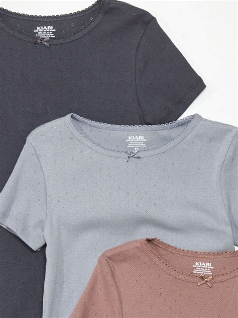 Lot De 3 T Shirts En Maille Pointelle Gris Rose Bleu Marine Kiabi