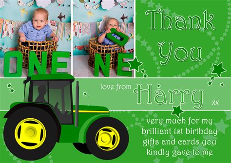 Tractor Personalised Birthday Thank You Cards Printed Kids Child Boys