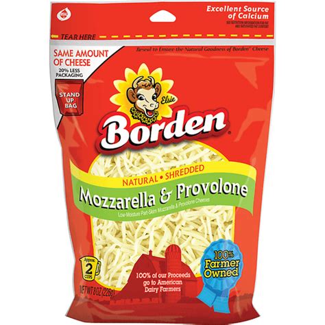 Borden® Shredded Mozzarella And Provolone Cheese 8 Oz Bag Packaged