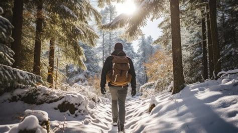 Premium AI Image Male Hiker Full Body View From Behind Walking