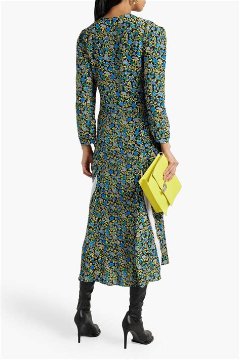 Victoria Beckham Pleated Floral Print Silk Crepe De Chine Midi Dress