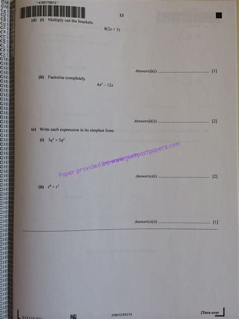 Cie 0580 Igcse Core Paper 32 May June 2014 Mathematics Question Paper