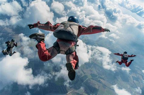 Parachutist With Parachute Makes Heavenly Adventure Against On