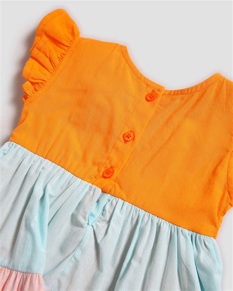 Riachuelo Vestido bebê evasê babado e faixa multicor Baby Way