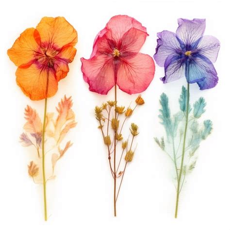 There Are Four Different Colored Flowers On A White Surface Generative