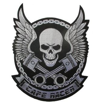 gros patch tete de mort crane et piston aillé cafe racer 29x22 cm