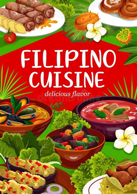 Filipino National Cuisine, Dishes and Desserts Stock Vector ...