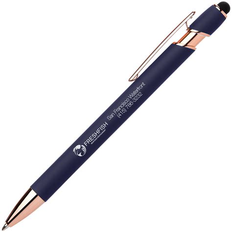 Promotional Alpha Soft Touch Gel Pen With Rose Gold Trim With Logo