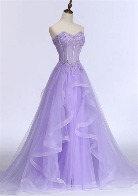 Sleeveless Sweetheart Sweep Train A Line Princess Tulle Prom Dress With