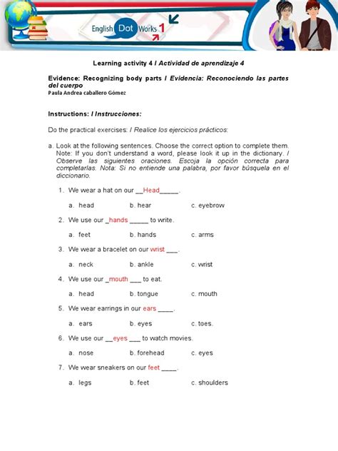 Learning Activity 4 Actividad De Aprendizaje 4 Evidence Recognizing Body Parts Evidencia