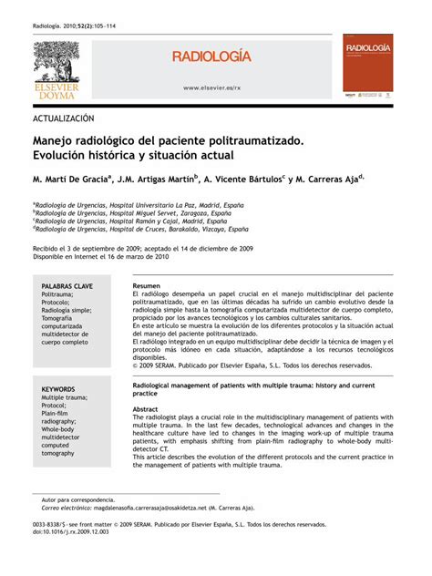 Pdf Manejo Radiol Gico Del Paciente Politraumatizado Evoluci N