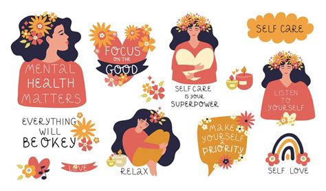 Set Of Vector Illustrations Psychological Health Self Care Ideas The