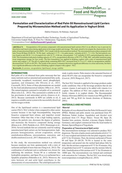 PDF Formulation And Characterization Of Red Palm Oil Nanostructured