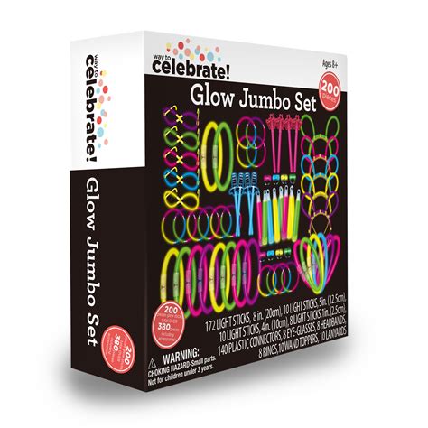 Way To Celebrate Multicolor Jumbo Glow Sticks Party Favors Set 200