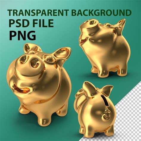 Premium PSD Piggy Bank Gold Png