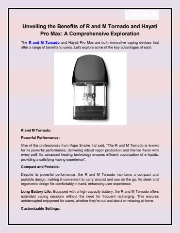 Unveiling The Benefits Of R And M Tornado And Hayati Pro Max A