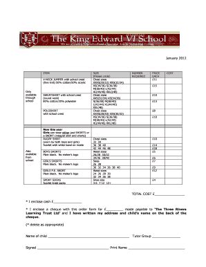 Fillable Online Kevi Web Devwebsite Co Uniform Order Form Jan Web