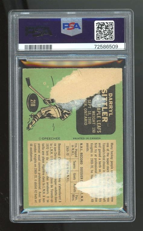 1970 71 OPC O Pee Chee 218 Darryl Sittler RC Toronto Maple Leafs PSA 1