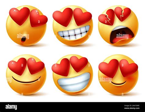 Smiley Emoticon O Emojis Faccia Con Gli Occhi Del Cuore Set Di Vettore