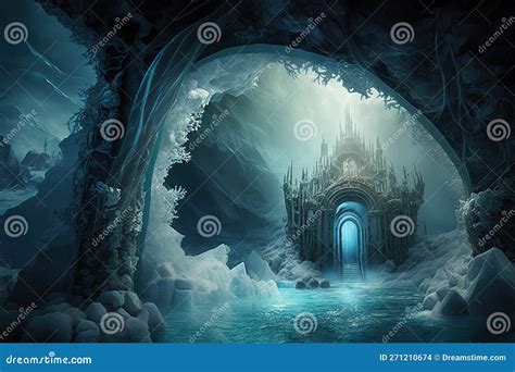 Glacial Ice Grotto From Fantasy Illustration Showing The Interior Of