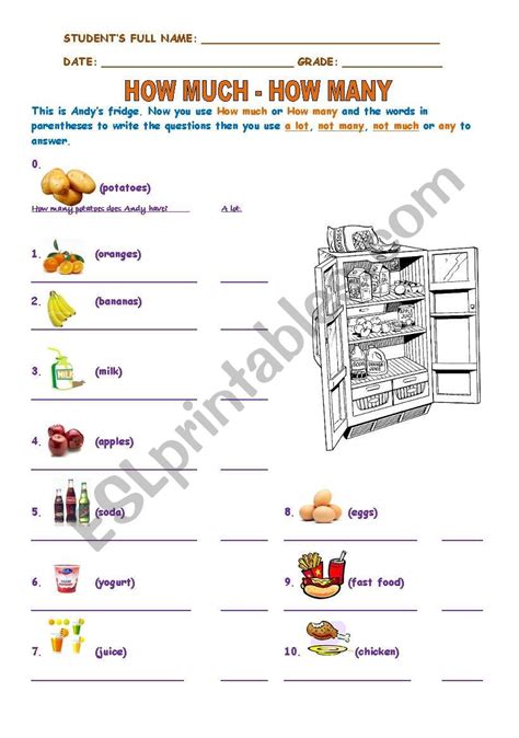 How Much How Many Esl Worksheet By Hlamquynh