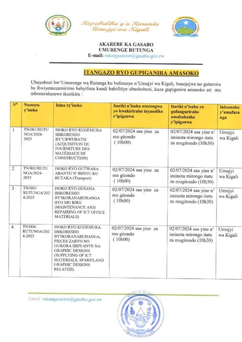 UMURENGE WA RUTUNGA Isoko Ryo Kugemura Ibikoresho Byubwubatsi