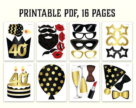 40th Birthday Photo Booth Props Printablepdf Black And Gold Forthieth