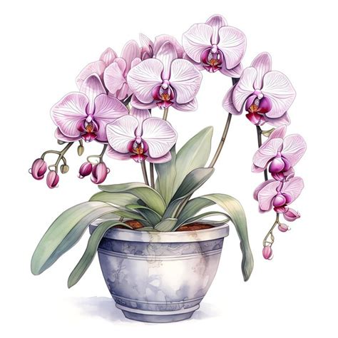 Linda orquídea em uma ilustração de clipart de panela Foto Premium