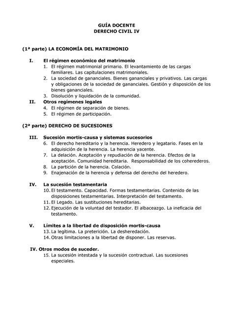 Gu A Docente Gu A Docente Derecho Civil Iv Parte La Econom A Del