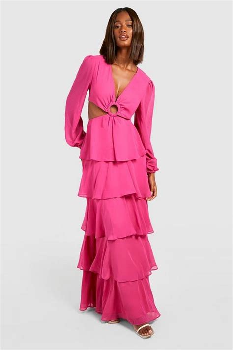 Chiffon Ruffle Tiered Maxi Dress Boohoo Uk