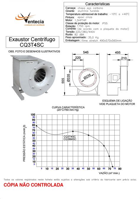 Exaustor Axial Centrífugo CQ3T4SC Trifásico Caracol Siroco 1 5 HP IP 55