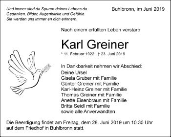 Traueranzeigen Von Karl Greiner Zvw Trauer